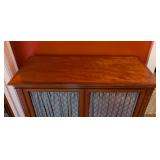 ML - Vintage Inlaid Wood Cabinet with Fabric Door Panels and Shelves