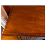 ML - Vintage Inlaid Wood Cabinet with Fabric Door Panels and Shelves