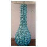 UL - Pair of Tall Teal Ceramic Table Lamps with Shades