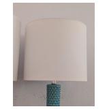 UL - Pair of Tall Teal Ceramic Table Lamps with Shades