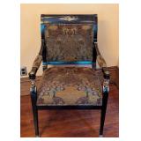 ML - Decorative Wooden Empire Style Armchair with Peacock Pattern Upholstery and Ornate Accents