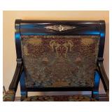 ML - Decorative Wooden Empire Style Armchair with Peacock Pattern Upholstery and Ornate Accents