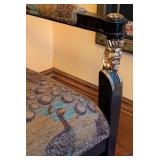 ML - Decorative Wooden Empire Style Armchair with Peacock Pattern Upholstery and Ornate Accents