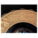 ML - Vintage Ornate Glass Cake Plate with Gold Etched Border
