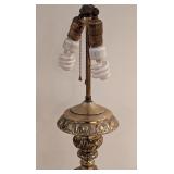 LL - Pair of Ornate Vintage Table Lamps 38 Inch Tall with Detailed Brass Bases