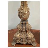 LL - Pair of Ornate Vintage Table Lamps 38 Inch Tall with Detailed Brass Bases