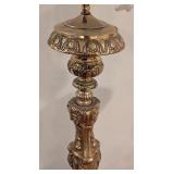 LL - Pair of Ornate Vintage Table Lamps 38 Inch Tall with Detailed Brass Bases