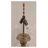 LL - Pair of Ornate Vintage Table Lamps 38 Inch Tall with Detailed Brass Bases