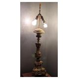 LL - Pair of Ornate Vintage Table Lamps 38 Inch Tall with Detailed Brass Bases