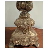 LL - Pair of Ornate Vintage Table Lamps 38 Inch Tall with Detailed Brass Bases