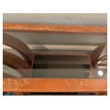 LL - Vintage Glass Top Coffee Table with Wood Base and Shelf