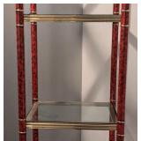 LL - Tall Red and Brass Glass Shelf Unit with 5 Shelves, 74 Inch Height