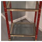 LL - Tall Red and Brass Glass Shelf Unit with 5 Shelves, 74 Inch Height