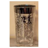 ML - Mid-Century Barware Set with 5 Silver-Rim Glasses, 6 Silver Coasters, and Wire Caddy