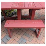 BY - Red Painted Wood Patio Table with Benches and Side Panels