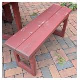 BY - Red Painted Wood Patio Table with Benches and Side Panels