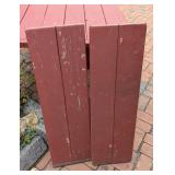 BY - Red Painted Wood Patio Table with Benches and Side Panels