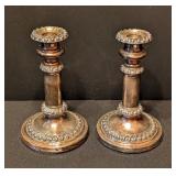 ML - Pair of Vintage Silver Plated Telescoping Candleholders, 7-9 Inch Adjustable Height