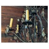 G - Vintage Wrought Iron Chandelier with Crystal Prisms