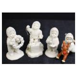 Set of 4 Christmas Snowbabies Figurines with Rudolph Accent