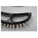 Unique Curved Blade Knife with Spiked Handle and Leather Sheath