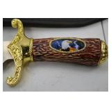 Collector Bowie Knife with Eagle Engraving, Gold Guard, and Sheath