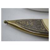 Decorative Fixed Blade Knife with Etched Brass Eagle Pommel and Sheath