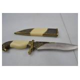 Decorative Fixed Blade Knife with Etched Brass Eagle Pommel and Sheath