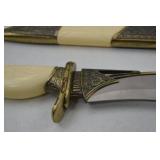 Decorative Fixed Blade Knife with Etched Brass Eagle Pommel and Sheath