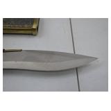 Decorative Fixed Blade Knife with Etched Brass Eagle Pommel and Sheath