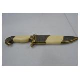 Decorative Fixed Blade Knife with Etched Brass Eagle Pommel and Sheath