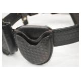 Vintage Black Leather Police Duty Belt with Multiple Pouches and Holsters