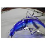 Set of 2 Art Glass Dolphin Figurines - Black and Blue Accents