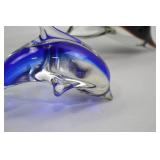 Set of 2 Art Glass Dolphin Figurines - Black and Blue Accents
