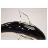 Set of 2 Art Glass Dolphin Figurines - Black and Blue Accents
