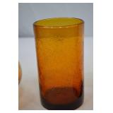 Vintage Amber Glass Assortment: Pitcher, Tumbler, Compote, Carnival Bowl