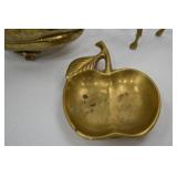 Vintage Hammered Brass Decor Lot: Bowl, Deer, and Leaf Dish