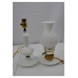 Pair of Vintage White Hobnail Milk Glass Table Lamps, 12 in.