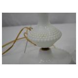 Pair of Vintage White Hobnail Milk Glass Table Lamps, 12 in.