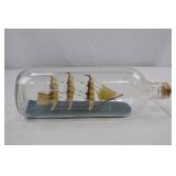 Vintage Ship in a Bottle Model Tall Ship Barque 12 in Glass Nautical Decor