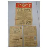 WWII V-E Day News Digest and War Ration Book Collection
