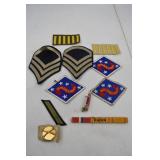 WWII Military Patch and Ribbon Lot - Guadalcanal, Rank, Service Stripes