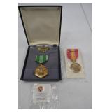 US Army Military Merit Medal Lot with National Defense Medal and Lapel Pin