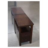 Dark Wood Side Table with Two Drawers and Shelf, 24x12x24 Inches