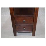 Dark Wood Side Table with Two Drawers and Shelf, 24x12x24 Inches