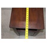 Dark Wood Side Table with Two Drawers and Shelf, 24x12x24 Inches