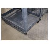 Heavy-duty plastic utility cart with two shelves and compartments