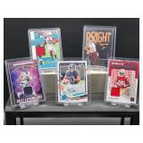 (4) Assorted NFL Jersey Cards & (1) NFL Auto Card