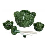 Vintage Bordallo Pinheiro-Style Portuguese Cabbageware Tureen and Condiment Bowls Set