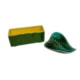 Vintage Red Wing Pottery Planter 741 and Green Ceramic Leaf Dish